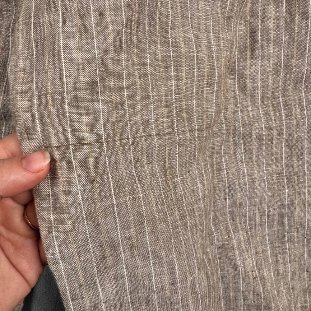 Theory Tan Pinstripe Linen Wide Leg Pants Side Zip‎ Trousers Size 10